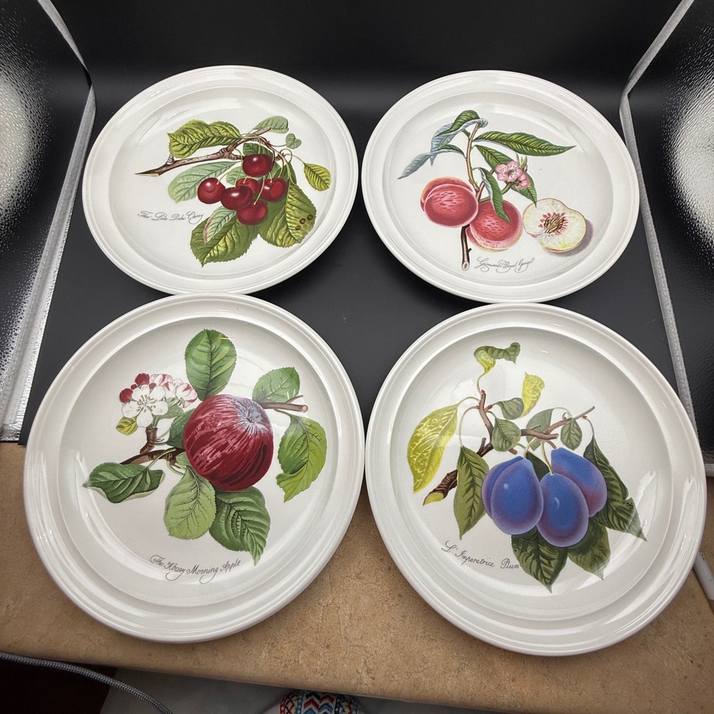 Vtg Portmeirion Pomona Salad Plates Set of 4 Botanical Fruit 8.5" Cherry Cottage